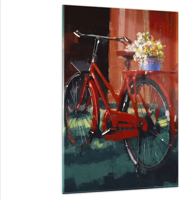 Produktbild von Bilder auf glas - Einteilig - Fahrrad Blumen - 80x120cm - Glasbilder - Wandbilder - Bilder - zum Aufhängen bereit - Wanddekoration aus Glas - Glas Bilder - Wandbild auf Glas - GPA80x120-3712