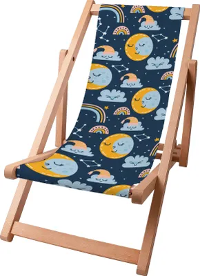 Zdjęcie produktu dla Dreamroots Leżak dziecięcy składany drewniany, drewno bukowe do 130 kg, leżak składany z 3-stopniową regulacją nachylenia oparcia, Night Night