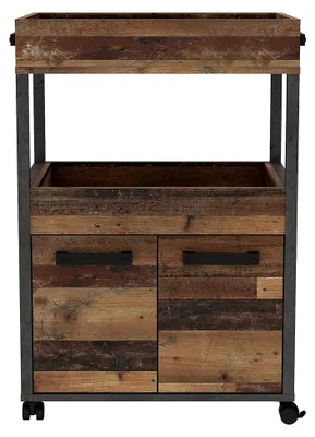 Produktbild von Barschrank mit Rollen und 2 Türen, Holzwerkstoff, Old Wood Vintage / Betonoptik Dunkelgrau, 60 x 88,5 x 40 cm