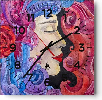 Produktbild von Wanduhr - Quadrat - Glasuhr - Frau Abstraktion - 40x40cm - Schleichendes Uhrwerk - Lautlos - zum Aufhängen bereit - Dekoration Modern - Wanddekoration aus Glas - C4AC40x40-4005