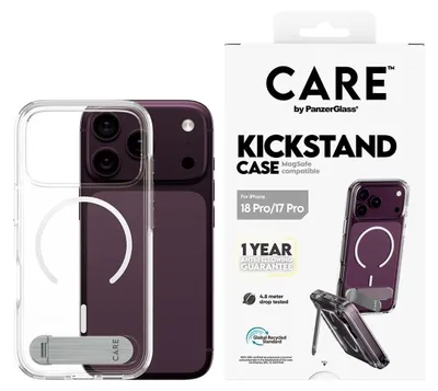 Produktbild von PanzerGlass CARE™ by ® Kickstand Case Transparent m. Weiss MagSafe iPhone 18 Pro | 17 Pro, Cover, Apple - iPhone 18 Pro, Apple - iPhone 17 Pro, Transparent