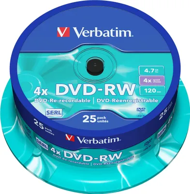 Immagine prodotto di Verbatim DVD-RW Argento opaco non stampabile 43639 4,7 GB 4x fuso 25-pack