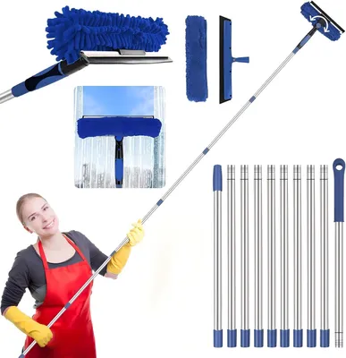 Fensterwischer mit Teleskopstiel 200-465 cm, Silikonklinge, Mikfaserbürste