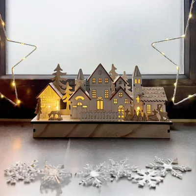 Produktbild von LED Winterszene Dorf - ca. 30 x 14 cm - beleuchtete Holz Deko zu Weihnachten
