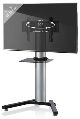Produktbild von VCM TV Standfuß mit Zwischenboden 26-70 Zoll | VESA bis max. 600x400 | Fernseh Ständer aus Alu | TV Ständer Maße ca. H. 125 x B. 90 x T. 72 cm | Fernsehstand Stadino Mini