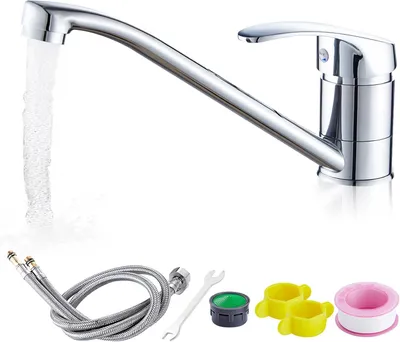 Obrázek produktu pro Kuchyňská baterie, otočná o 360°, nerezová ocel, chrom, jednopáková, hadice 60 cm, vhodná pro dvojité dřezy