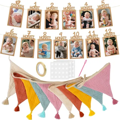 Imagen del producto de Guirnalda de 2,6 metros para habitación infantil y pancarta con foto para el primer cumpleaños - Decoración para cumpleaños
