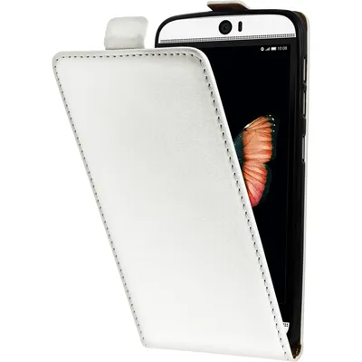 Produktbild von PhoneNatic Kunst-Lederhülle kompatibel mit HTC Butterfly 3 - Flip-Case weiß Cover