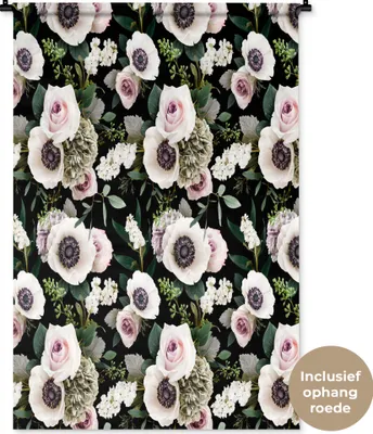 Produktbild von MuchoWow® Wandteppich Wandbehang Blumen - Anemone - Rosen 90x135 cm Tapisserie Dekoration Wandtuch - Baumwolle - Wandskulptur