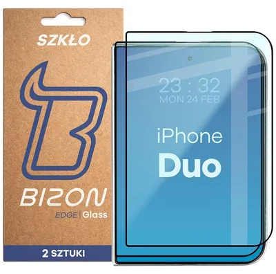 Produktbild von Gehärtetes Glas für iPhone Duo, Bizon Glass Edge Duo, Schwarzer Rahmen, 2 Stück