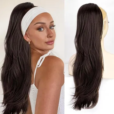 Obrázok produktu pre Dlhý, hladký alebo vlnitý syntetický koňský chvost v tmavohnedej farbe, dĺžka 65 cm