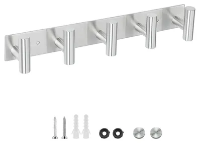 Wandhaken aus Edelstahl, 5 Haken, gebürstet, 25x5x3 cm