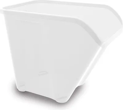 A white translucent plastic storage box with a curved top and four small feet at the bottom.