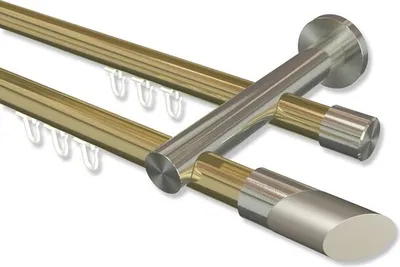 Produktbild von Interdeco Innenlaufstange, Gardinenstange mit Innenlauf Messing-Optik / Edelstahl-Optik Modell Platon Verano, 20 mm Ø 2-läufig, 540 cm (geteilt)