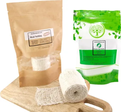 Produktbild von Fleischnetz 150mm / 5mts + Pökelsalz 0.6% 100g - Schinkennetz, Räuchernetz, Nitritsalz