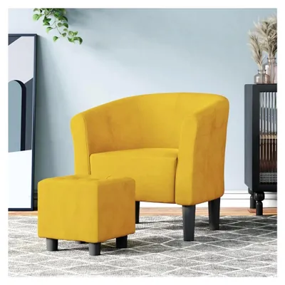 Produktbild von Gelber Samtsessel mit Fußhocker, 70x56x68 cm, für Wohnzimmer und Büro