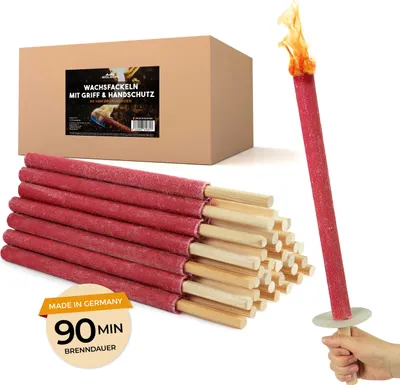Produktbild von Wachsfackeln (10 Stk. ) mit 90 Min. Brenndauer - aus Deutschland - Gartenfackel - Fackel für Draußen