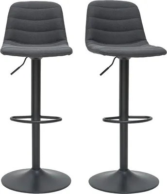 Produktbild von Miliboo - Höhenverstellbare, um 360° drehbare Barhocker aus Stoff und dunkelgrauem Metall (2er-Set) SAURY
