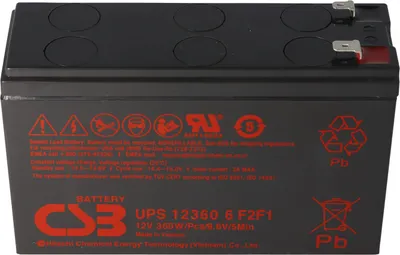 Produktbild von CSB-UPS123606 12 Volt 7 Ah AGM Bleiakku 360Wh, 151x51x98,3mm Faston 4,8 und 6,3mm Hochstromfest
