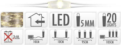 Image de Lumières LED 95 cm chaîne lumineuse à piles couleur chaude