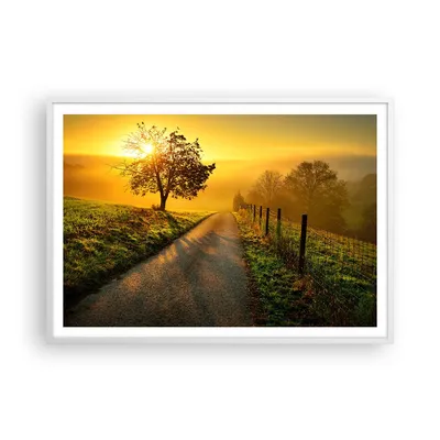 Produktbild von Gerahmtes Poster - Weißer Rahmen - Feld Straße Baum - 100x70 cm - Wand Bild - Wanddeko - Wandbilder - Kunstposter - Wandposter - Bilderrahmen - Bilder - Kunstdruck - Wandbild - P2WAA100x70-3851
