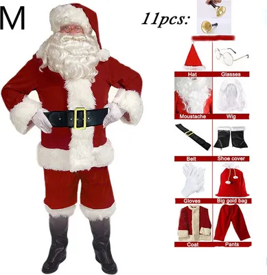 Immagine prodotto di 11 costumi da Babbo Natale per cosplay: set classico deluxe per uomo, perfetto per Natale, Capodanno, Carnevale, feste e giochi di ruolo, colore rosso, taglia M