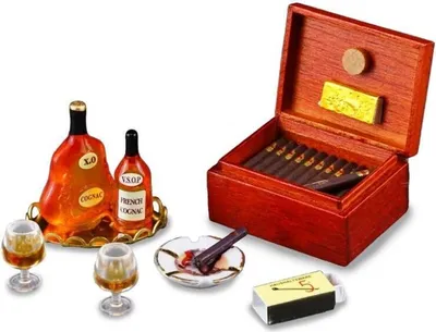 Image de Coffret de cigares miniatures pour hommes, avec cognac et accessoires