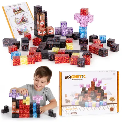 Obrázek produktu pro Magnetické kostky, 86 kusů – magnetická stavebnice pro děti od 3 let s šablonami