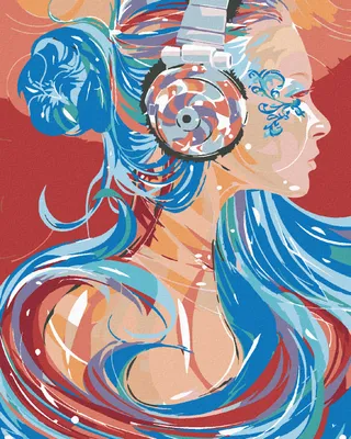 Image de Zuty - Peinture par numéros - FEMME AVEC DES ÉCOUTEURS ENIVRÉE PAR LA MUSIQUE, 40 x 50 cm, sans cadre et sans tension de la toile