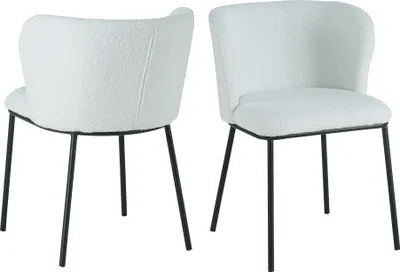 Produktbild von SalesFever Stuhl mit abgerundeter Rückenlehne | praktisches 2er Set | Stoffbezug in Bouclé Optik | Metallgestell | B 54,5 x T 59 x H 76 cm | weiß – schwarz