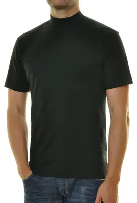 Ragman T-Shirt kurzarm mit Stehkragen in schwarz