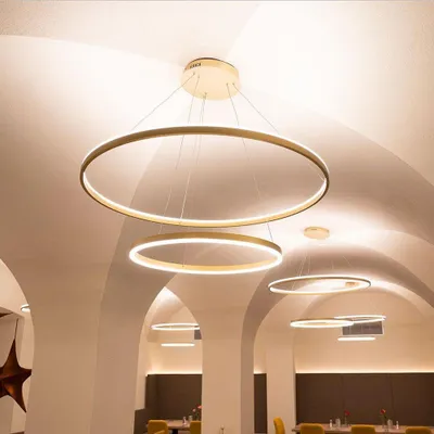 Produktbild von s.luce LED 2er-Ring Hängeleuchten Kombination Zentrisch Hängelampe Pendelleuchte Aluminium 150 | 120cm Rund