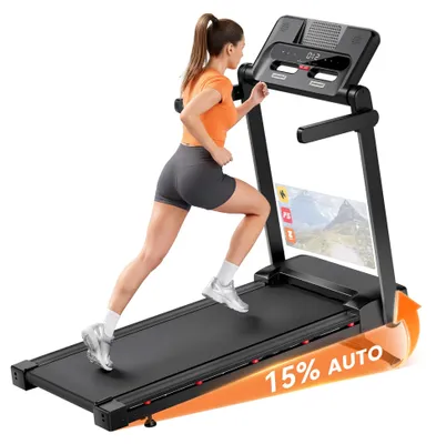 Image de Tapis de course JAGJOG avec inclinaison automatique de 15 % et moteur silencieux, couleur noire