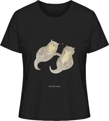 Produktbild von Mr. & Mrs. Panda Oberteil Damen Otter Hände halten Größe M - Schwarz - Geschenk, Shirt, T-Shirt, glücklich, Sommershirt, Romantisch, Liebe, Basic, Seeotter, Paar