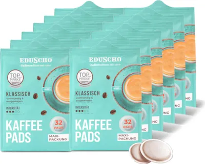 Produktbild von Eduscho Kaffeepads Vorratspack Maxi Packung, Klassisch, 384 Pads – 12 x 32 Pads, vollmundig & ausgewogen, für alle Pad Maschinen, industriell kompostierbar