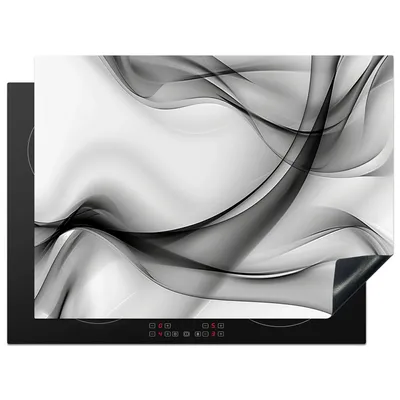 Produktbild von KitchenYeah© Herdabdeckplatte Schwarz - Weiß - Grau - Abstrakt , 71x52cm, Küche Deko, Glaskeramikkochfeld Herdabdeckung, Abdeckplatte fùr Kochfeld