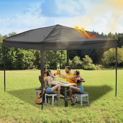Image de Bettizia Pavillon pliable 3 x 3m Pavillon pliable Tente de jardin, protection UV 50+ Pavillons & tentes de réception Tente de réception à dix côtés Gris