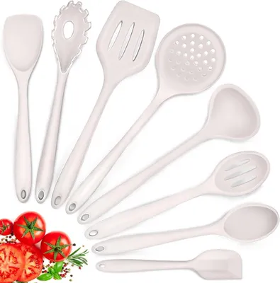 Produktbild von Silikon Küchenhelfer Set 8-teilig Hitzebeständig Khaki Spülmaschinenfest