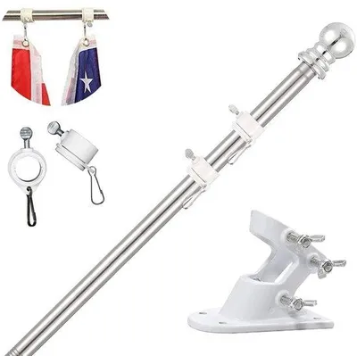 Immagine prodotto di Palo per bandiera in alluminio regolabile Ibbenzoa®, altezza da 40 a 150 cm, con supporti in acciaio inossidabile e 2 anelli girevoli, completo di viti di fissaggio, set da 150 cm