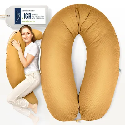 Produktbild von Stillkissen 190x30 XXL | Füllung EPS Mikroperlen | Bezug 100% Baumwolle | Musselin Bärchen
