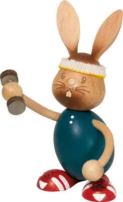 Produktbild von Drechslerei Kuhnert - Dekofigur aus Holz - Hase Stupsi beim Sport - ca. 12cm