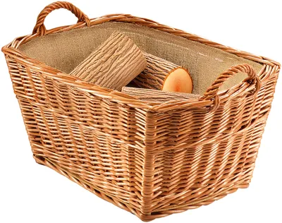 Produktbild von Kobolo Kaminholzkorb aus gekochter Weide mit Leinenfutter Weidenkorb Holzkorb Brennholzkorb Holzkörbe Holztrage Feuerholzkorb Holzlege Tragetasche