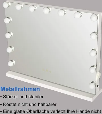 Produktbild von Puluomis Kosmetikspiegel Hollywood 15 LED 58x45cm 3 Farben Dimmbar Schminkspiegel mit Beleuchtung, USB,10x Vergrößen, Spiegel Wandspiegel weiß