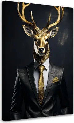 Produktbild von Leinwandbild Hirsche Tiere im Anzug 80x120 Feeby Gold bild für die wand bereit zum aufhängen
