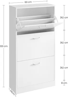 Obrázek produktu pro VASAGLE skříňka na boty se 3 klapkami výklopník na boty 120x60x24 cm bílá