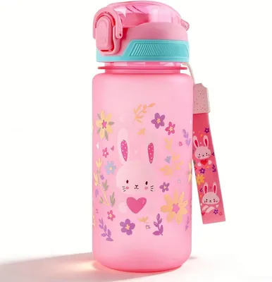 Imagen del producto de Botella para niños, resistente a roturas, de 600 ml, con pajita, libre de BPA, ideal para la escuela y los deportes
