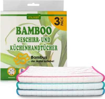 Produktbild von MUXEL Bambus Tücher - 3x Bambus Geschirrtücher - Extra saugfähiges Putztuch - Weiche Bambuslappen zum Polieren, Abtrocknen & Wischen - Nachhaltige Bambus Allzwecktücher