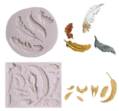 Immagine prodotto di 2 stampi in silicone a forma di piume, ideali per realizzare decorazioni in fondant, cioccolato o per la preparazione di dolci. Accessori per la pasticceria e la cottura