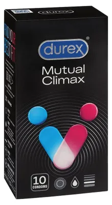 Produktbild von Durex Mutual Climax 10, Männliches Kondom, Gerippt & gepunktet, Transparent, Latex, 56 mm, 195 mm