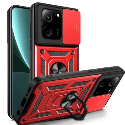 Produktbild von Outdoor Panzer Hülle Xiaomi 13T / 13T Pro Handyhülle Kameraschutz Ringhalter Rot